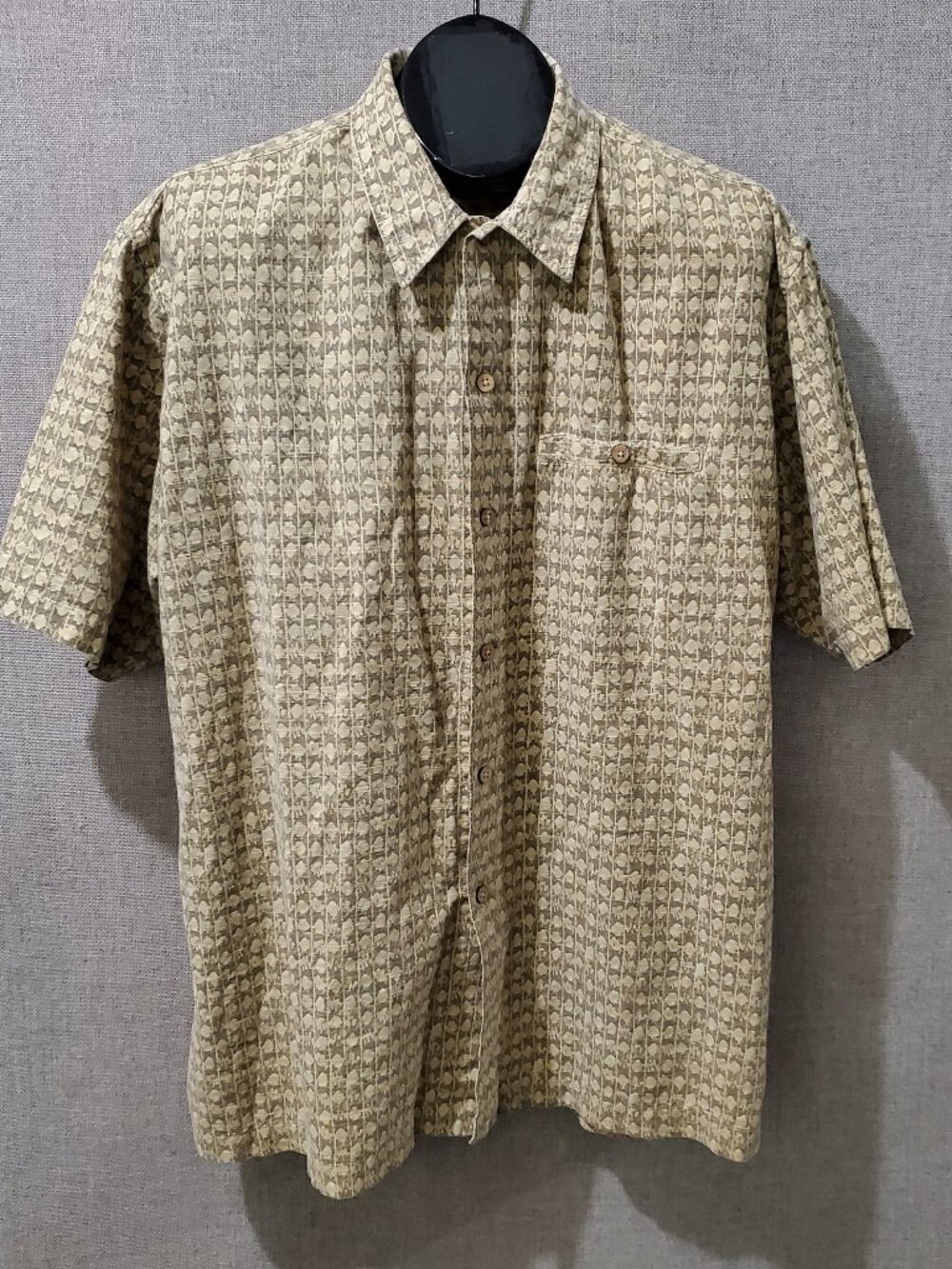 Woolrich Men's L Tan Brown Geometric Pattern Short Sleeve Button Down Shirt